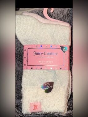AVAILABLE:Cream/Pale pink- DARK PINK SET SOLD Juicy Couture Boot Socks- Set of 2